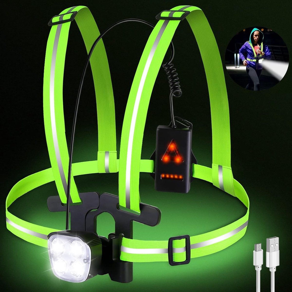 Oplaadbare LED Hardlooplamp met Reflectoren, Verstelbare 90° Hoek, 500 Lumen, Ideaal voor Jogging en Wandelen