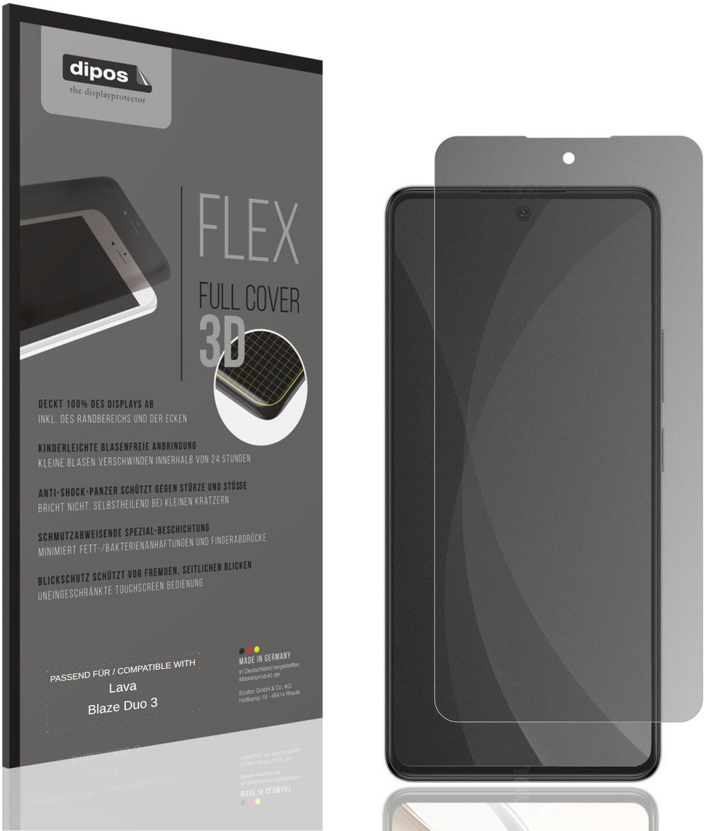 dipos FLEX – Matte Privacy Screenprotector geschikt voor Lava Blaze Duo 3 | Volledige Schermbescherming | Case-Friendly