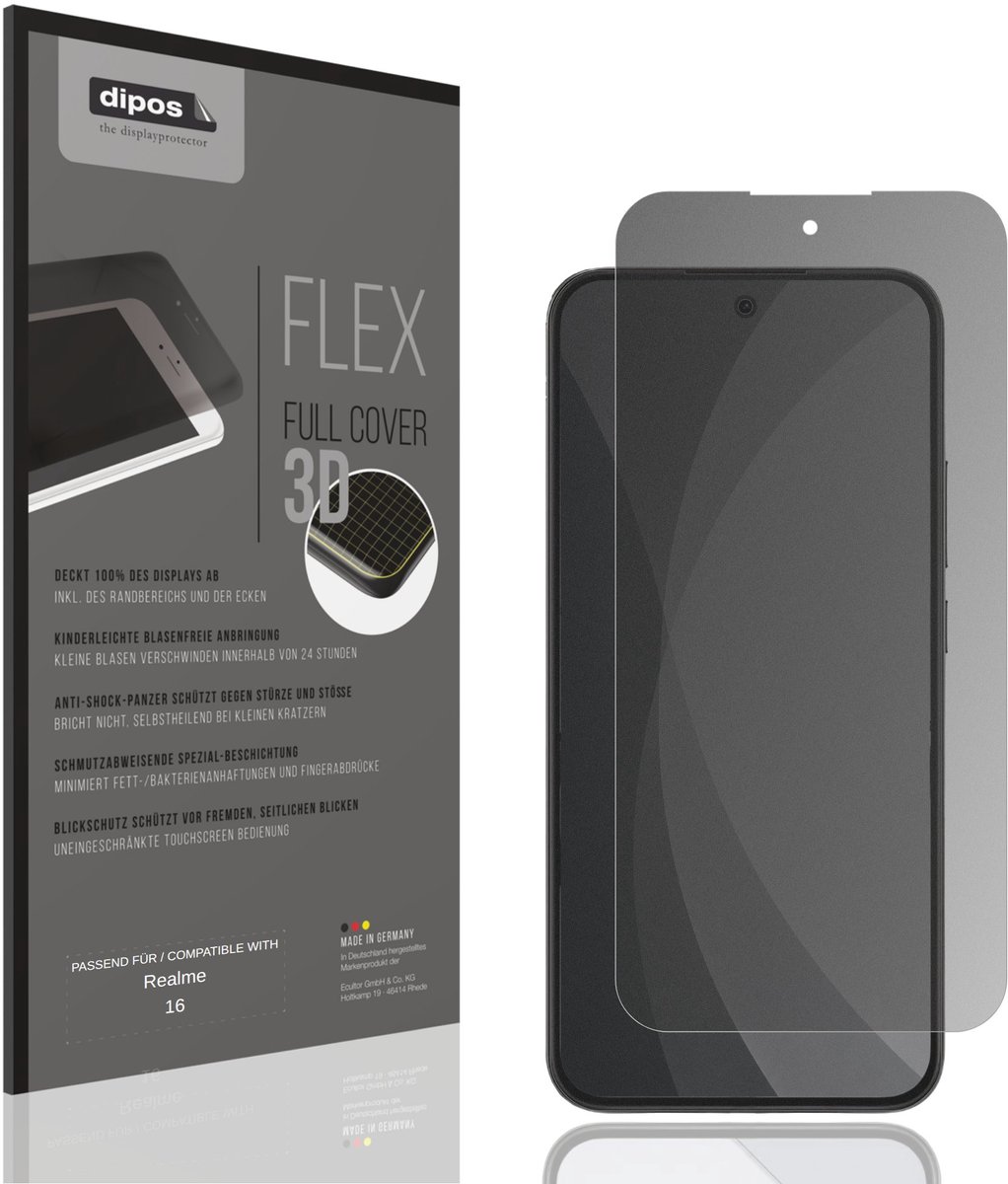 dipos FLEX – Matte Privacy Screenprotector geschikt voor Realme 16 | Volledige Schermbescherming | Case-Friendly