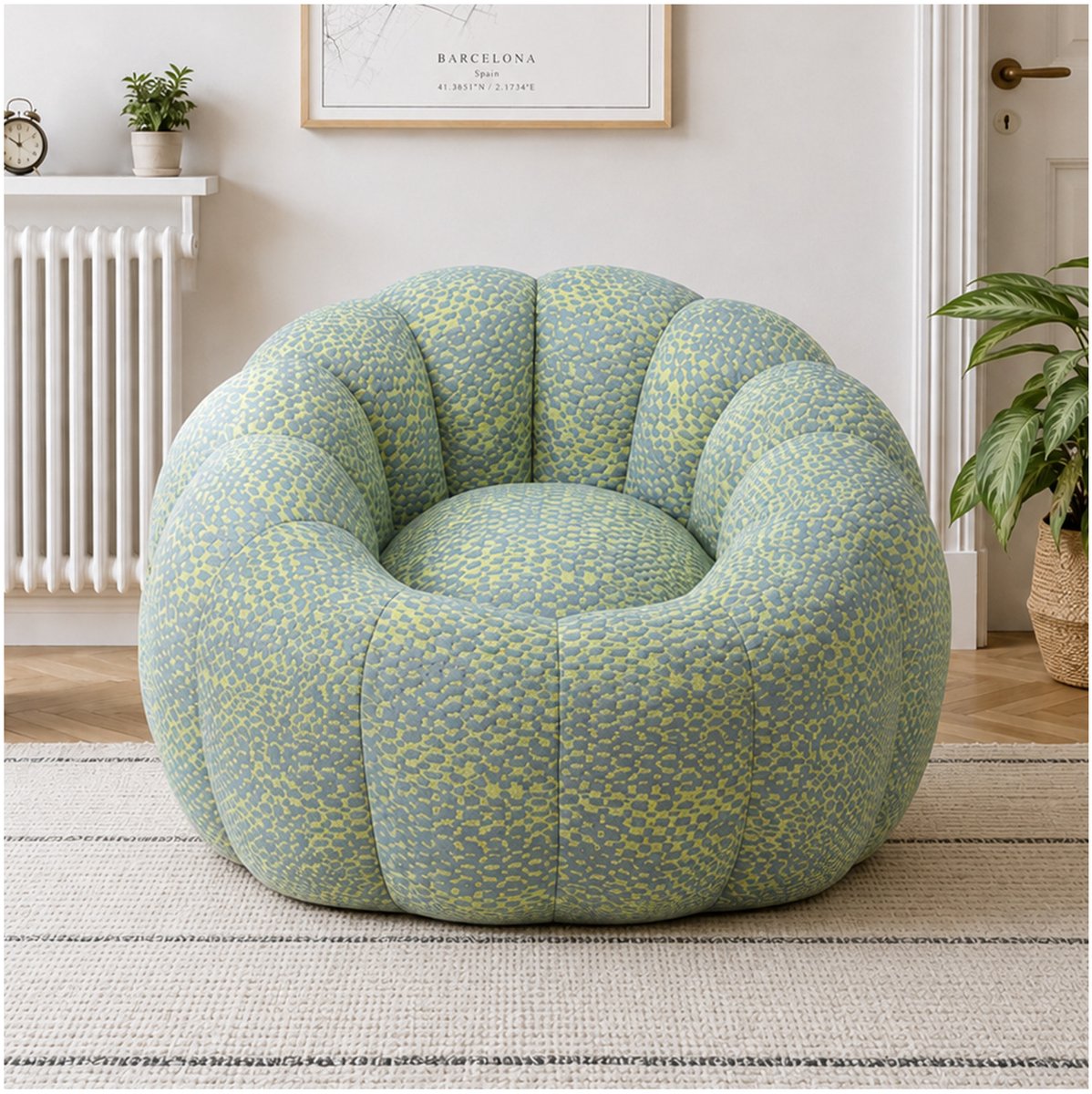 REDOM - Zitzak loungestoel - Bloemvormig ontwerp - Ergonomische rug- en armsteun - Gebreide jacquard polyester - Binnengebruik - Geel en Grijs - 112 x 105 x 74 cm