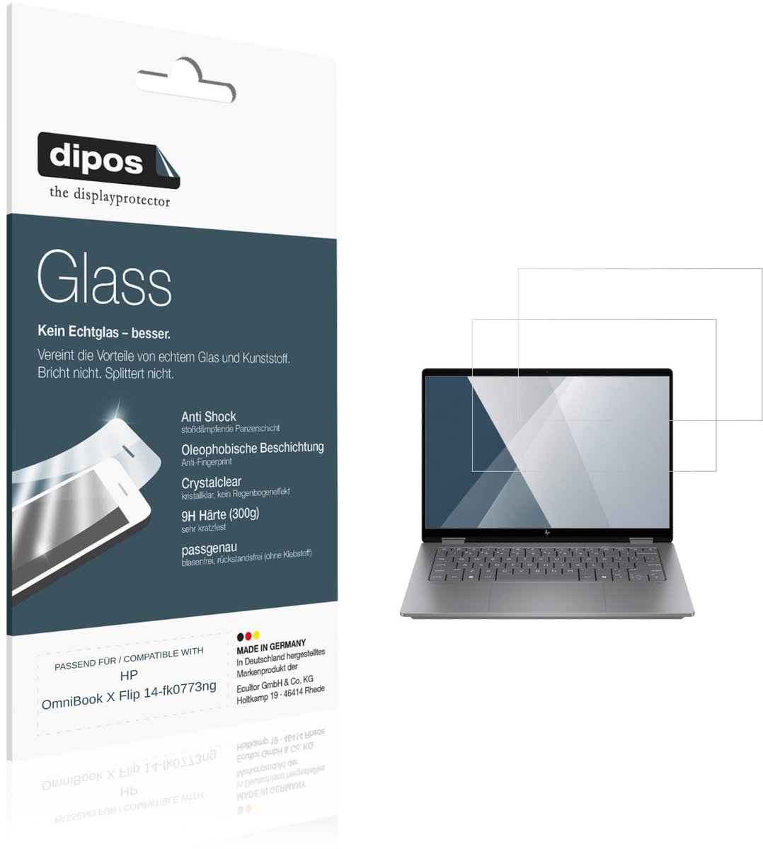 dipos – 2x Pantserfolie geschikt voor HP OmniBook X Flip 14-fk0773ng | 9H Screenprotector