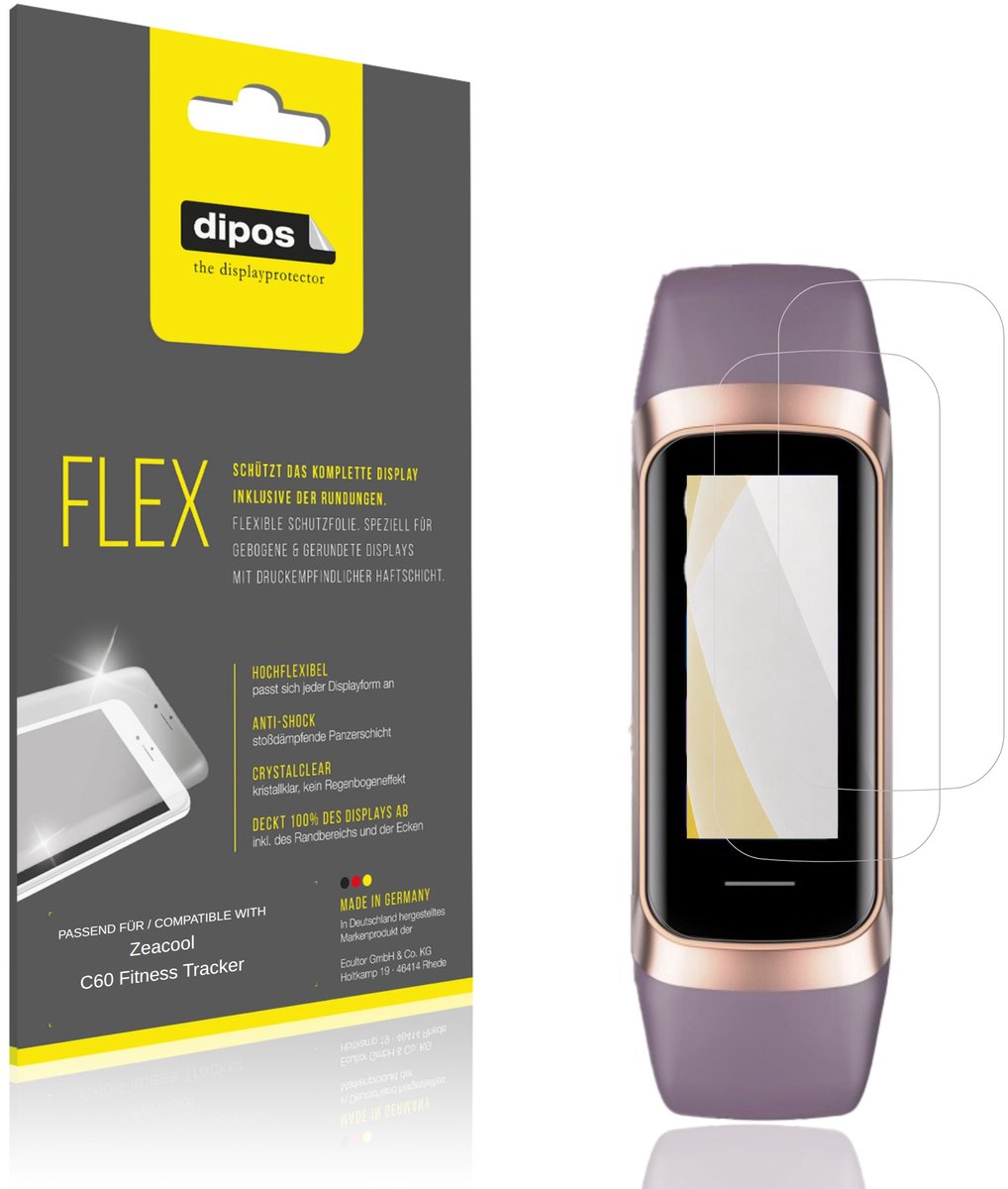 dipos – 2x Beschermfolie geschikt voor Zeacool C60 Fitness Tracker | 3D Full Cover Screenprotector | 100% Passend