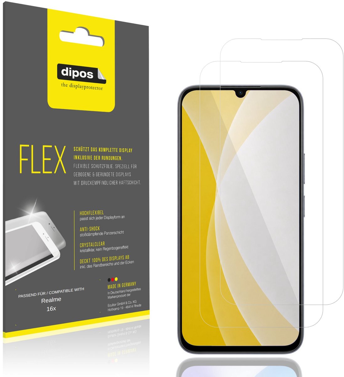 dipos – 2x Beschermfolie geschikt voor Realme 16x | 3D Full Cover Screenprotector | 100% Passend