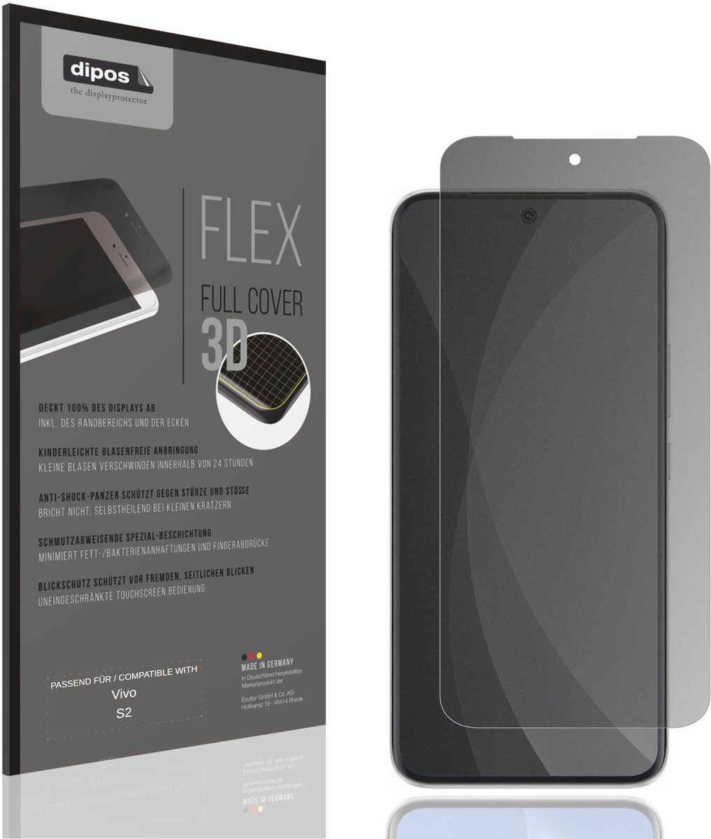 dipos FLEX – Matte Privacy Screenprotector geschikt voor Vivo S2 | Volledige Schermbescherming | Case-Friendly