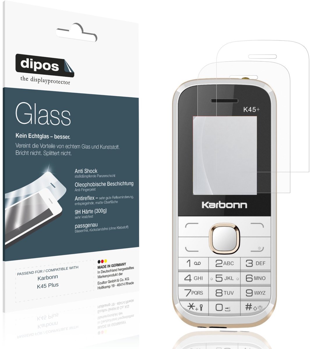 dipos – 2x Matte Pantserfolie geschikt voor Karbonn K45 Plus | 9H Screenprotector