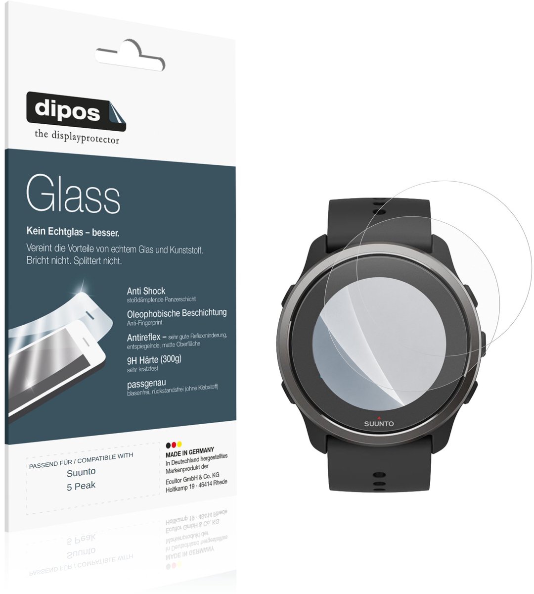 dipos – 2x Matte Pantserfolie geschikt voor Suunto 5 Peak | 9H Screenprotector