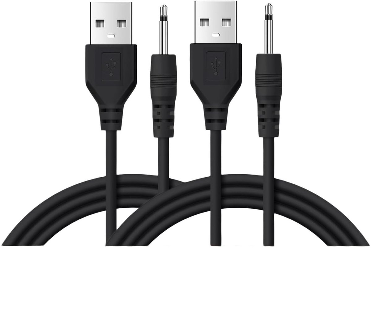 2 Stuks USB naar 2.5mm DC Jack Oplaadkabels van 1m voor Massager en Massageapparaten - Zwart