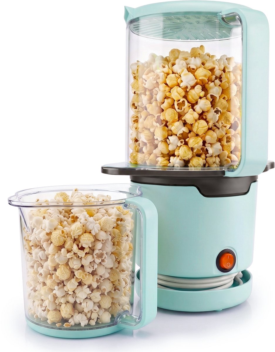 Anaví Popcorn Machine - Popcornmaker zonder Olie - Klaar in 2 Minuten - Ingebouwde Eetkom - Compact en Makkelijk Schoon te Maken