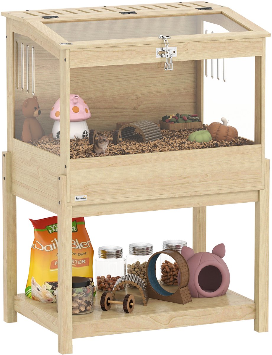 PawHut Hamsterkooi - MDF - 83,2 x 50 x 103 cm - Natuurlijk hout