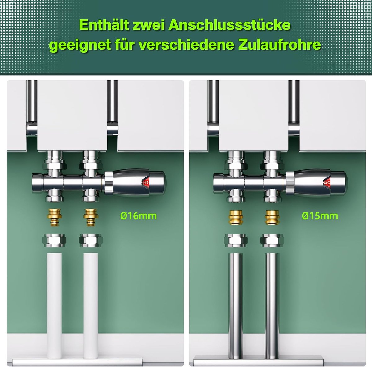 Multiblokset voor radiatoren, aansluitarmatuur met thermostaat, kraanblok, radiatorkraan, hoek- en doorlaatvorm, 50 - ShopVlot