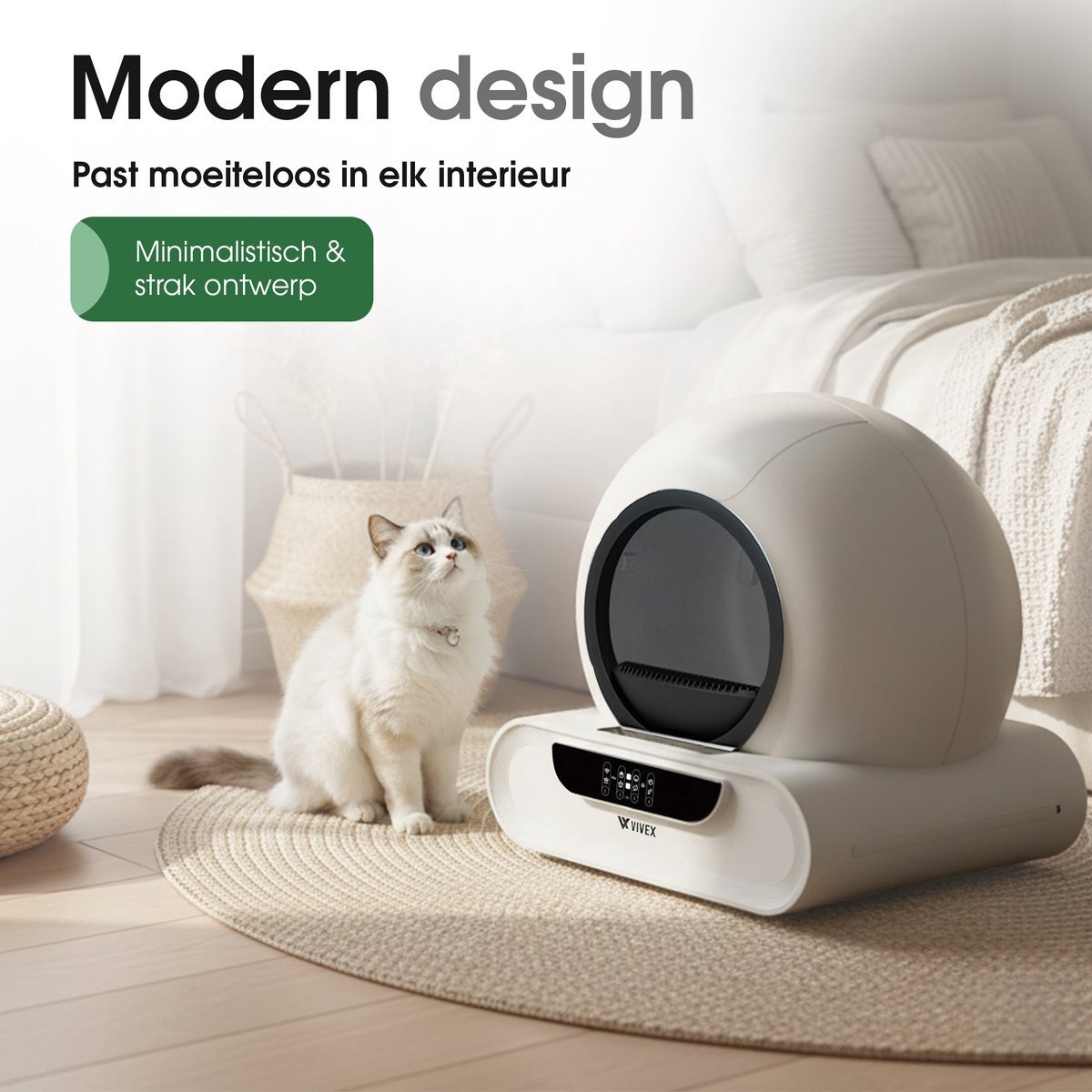 Vivex® Automatische Kattenbak – Zelfreinigende Kattenbak met 15 rollen - Elektrische Kattenbak Inclusief App – 75L - incl Matje en 225 opvangzakjes - XXL thumbnail 5