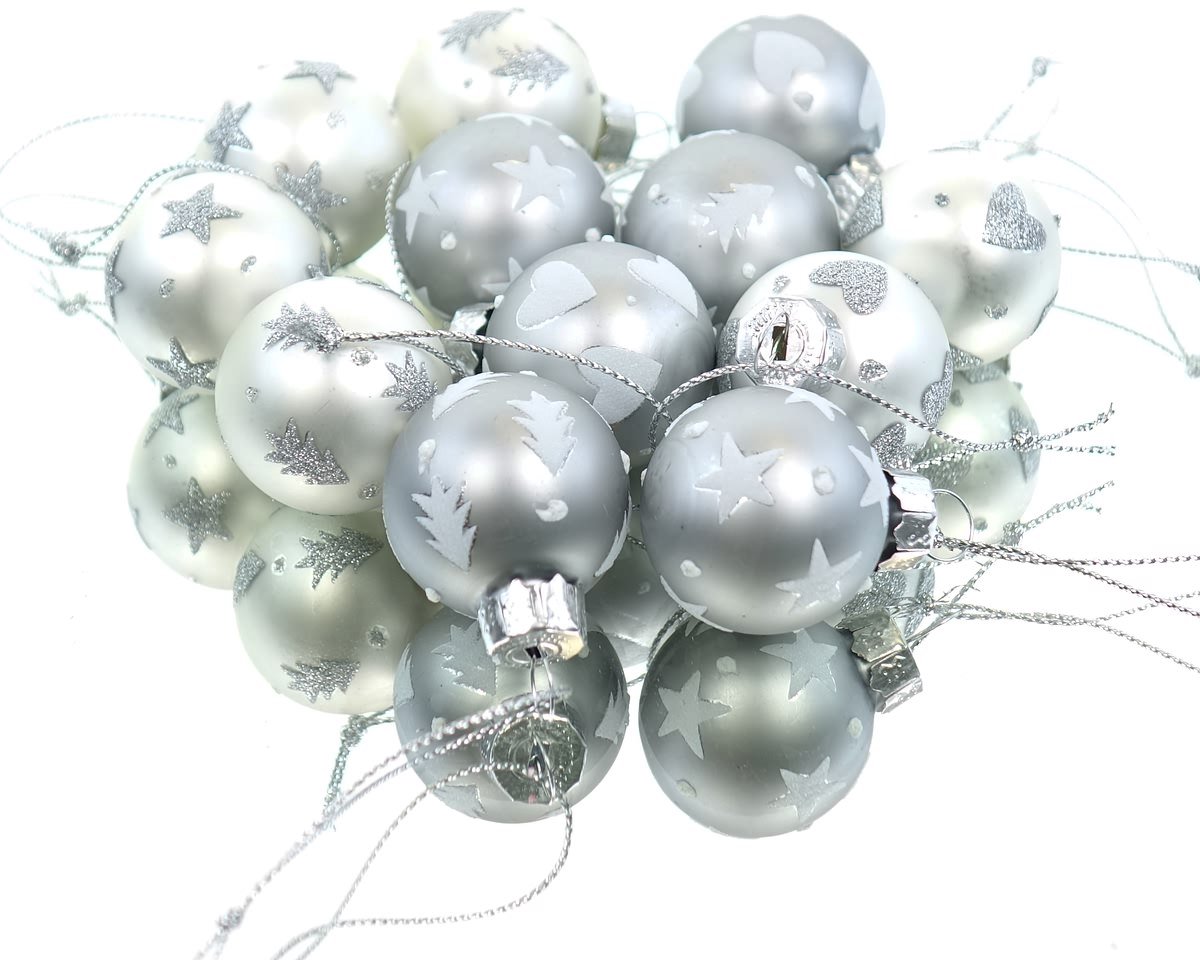 Boltze mini kerstballen symbolen zilvertinten Ø 3 cm set van 12