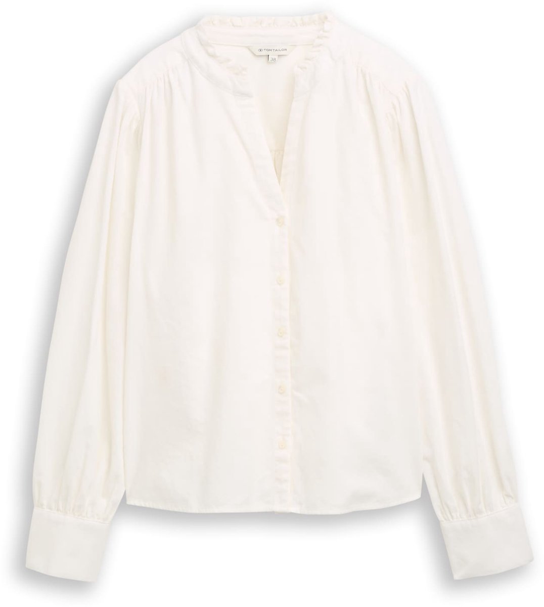 Tom Tailor - Corduroyblouse met ruches aan de kraag - Maat 34 - Whisper White