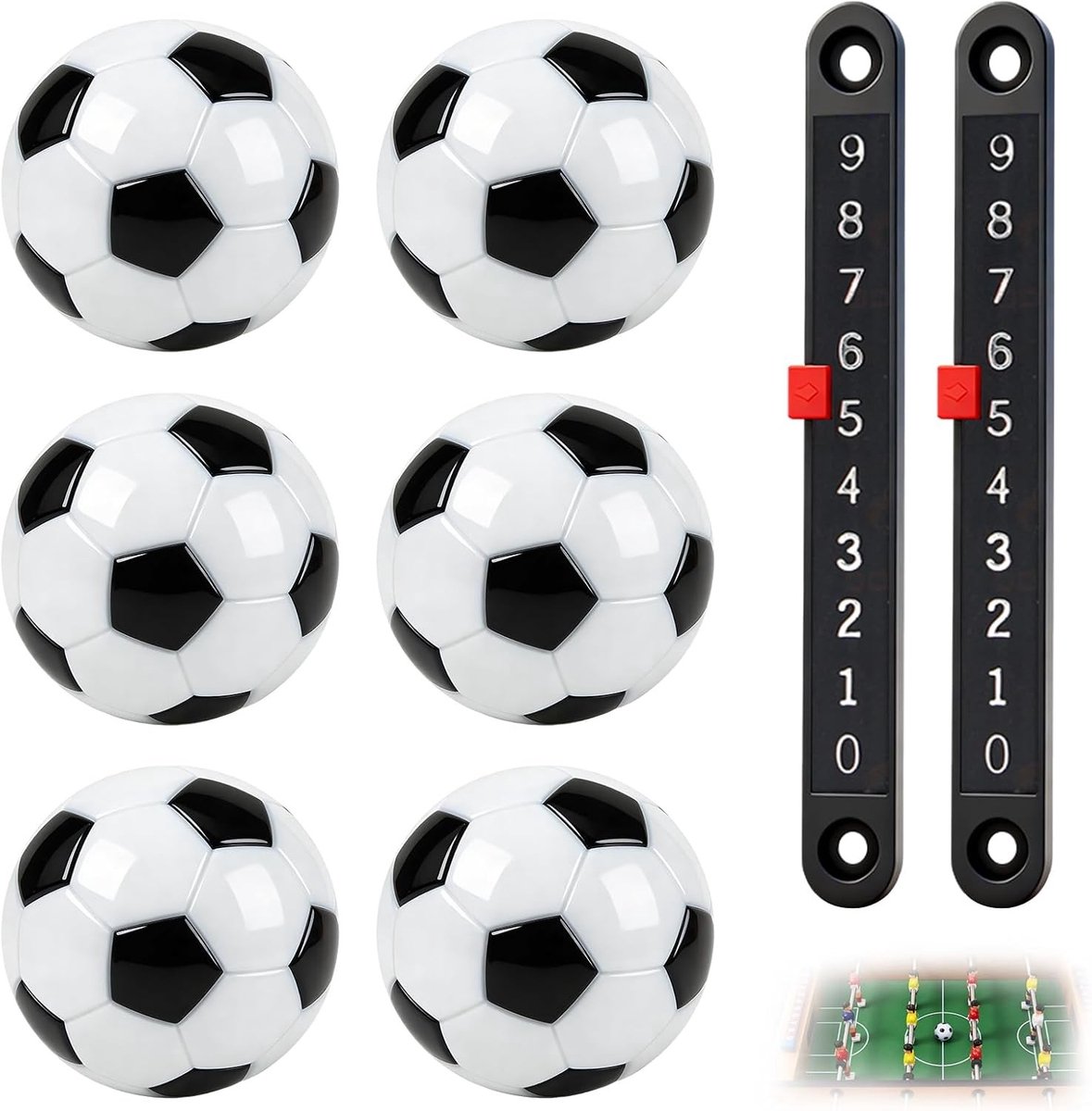 Mini tafelvoetbalspel met 6 stukken en 2 tellers, ideaal voor ontspanning en professionele wedstrijden