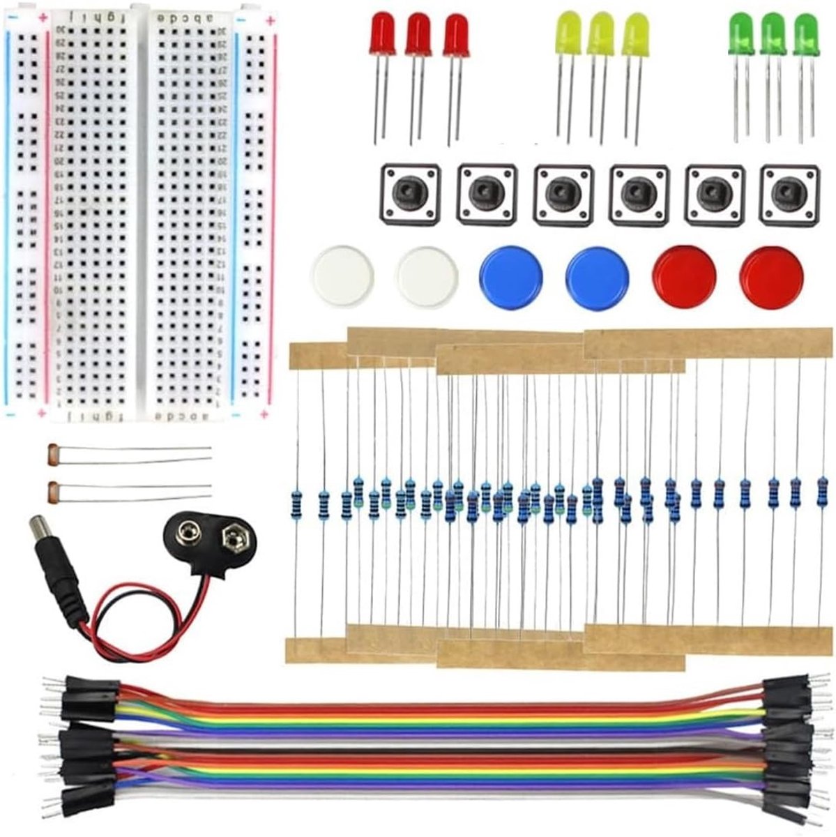 Starterset voor eenvoudige circuits met plug-in board, jumper kabels en drukknop oefenset voor educatieve projecten