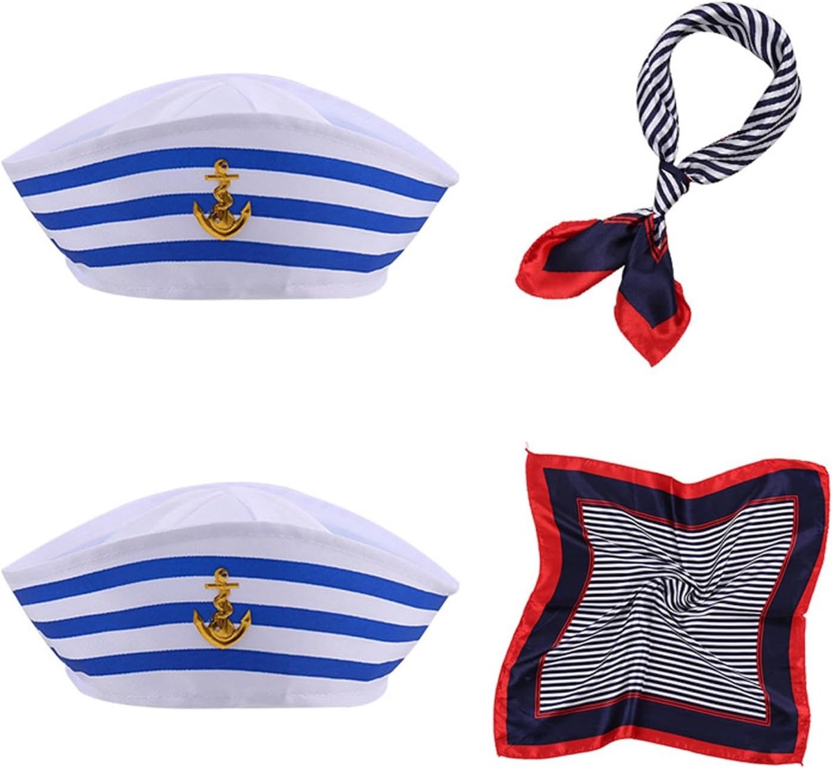 Maritiem Kostuum Set met Zeevaardershoed en Sjaal in Streepdesign voor Mannen en Vrouwen, Perfect voor Verkleedpartijen en Theatervoorstellingen
