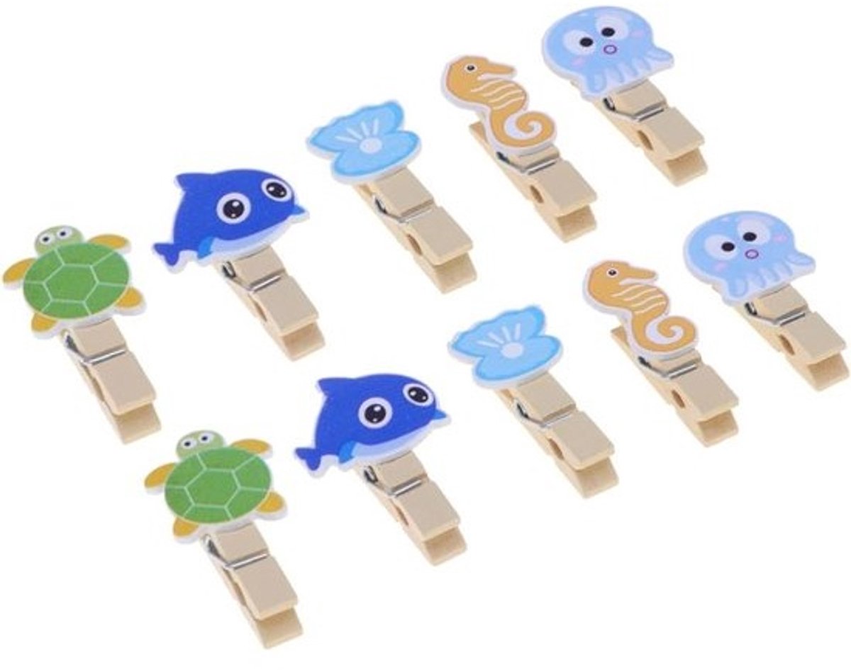 Houten Wasknijpers - Fotoclips Mini - Foto's Ophangen - Natuurlijk Hout - 3.5 cm - Gekleurd