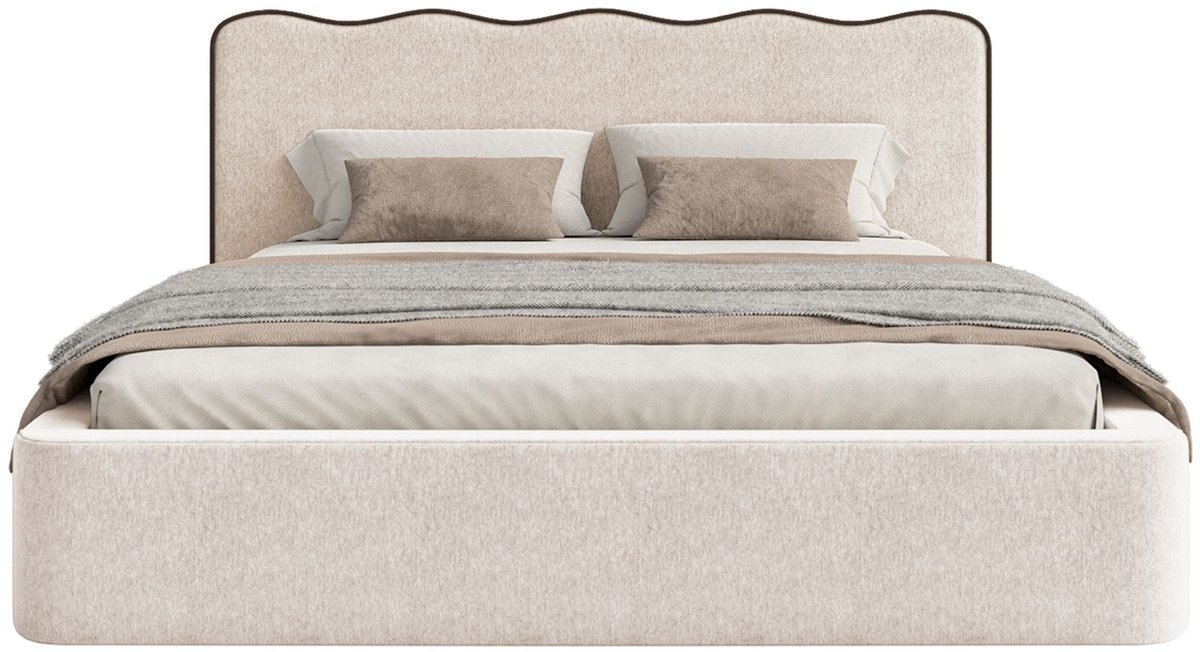 Selsey Duney - Gestoffeerd bed 160x200 met bedbak en structuurstof, Lichtbeige
