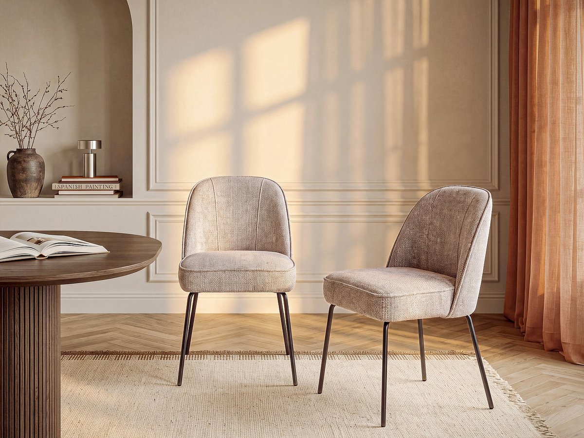 Vente-unique Set van 2 stoelen in gestructureerde stof en zwart metaal - Beige - MIRUBA