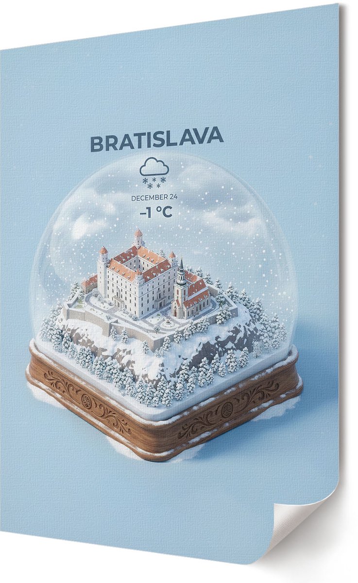 Coloray Polycanvas Poster - Sneeuwbol Van Bratislava, Illustratie - 420 x 594 - Blauw Design - Rechthoek - Kunstposter - Woonkamer, Slaapkamer, Kantoor - Modern