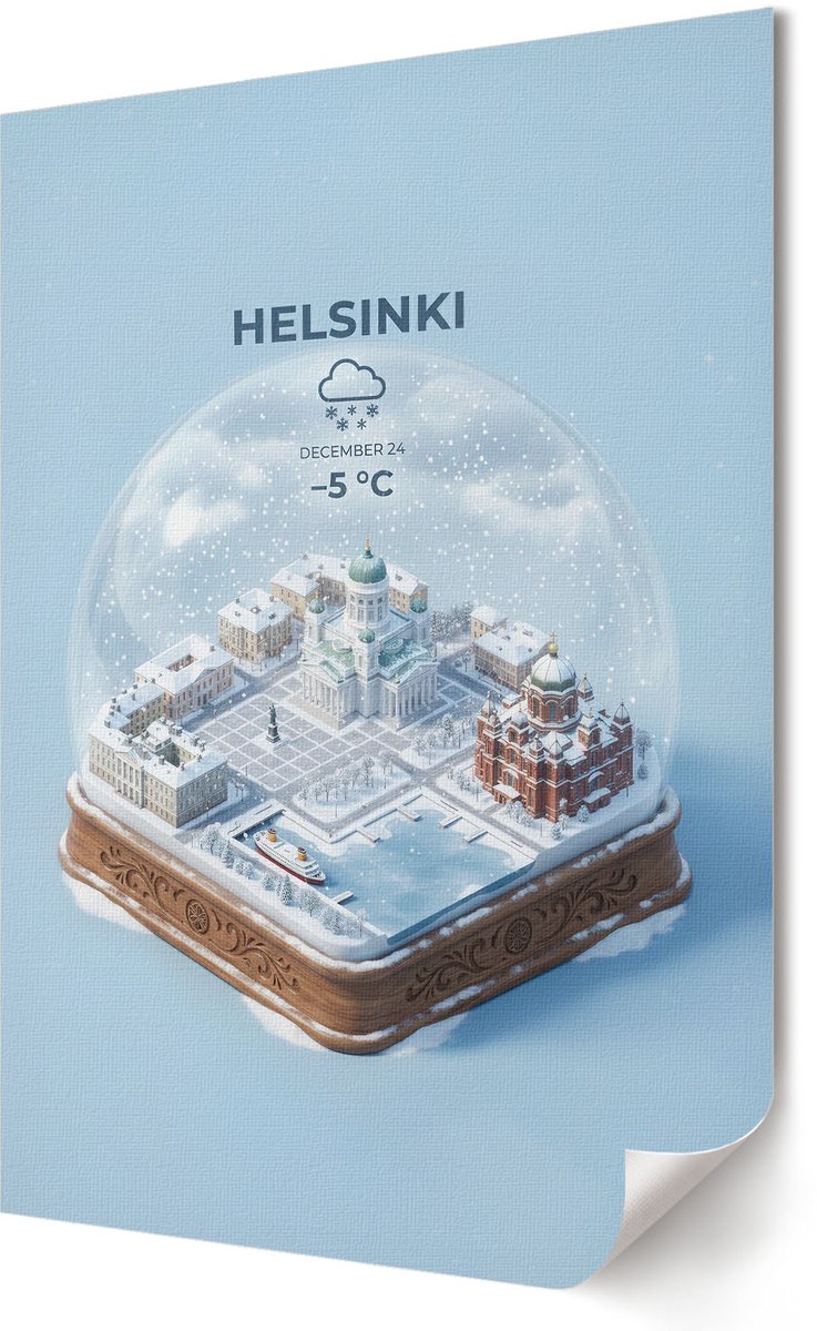 Coloray Polycanvas Wandposter - Helsinki Sneeuwbol, Illustratie - 420 x 594 - Blauw Illustratie - Rechthoek - Wandkunstwerk - Woonkamer, Slaapkamer, Kantoor - Modern