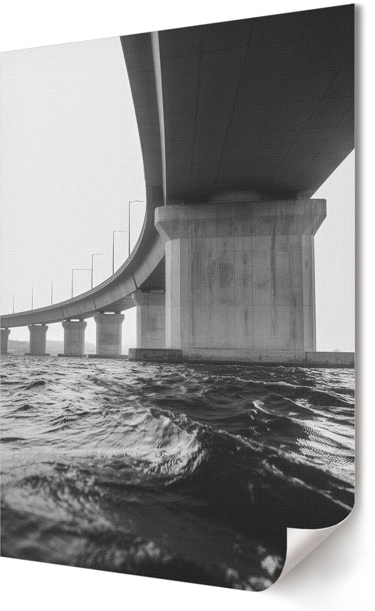 Coloray Polycanvas Wandposter - Brug Over Het Water, Fotografie - 594 x 840 - Zwart-wit Kunst - Rechthoek - Wandkunstwerk - Slaapkamer - Industrieel