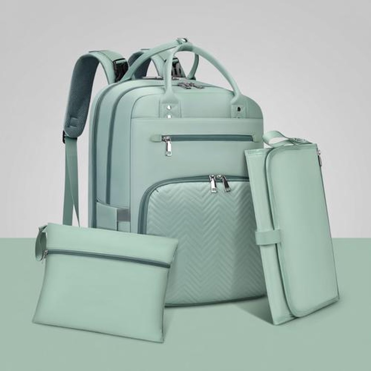 Luiertas Rugzak voor Baby's – Grote Capaciteit, Met Draagbare Luiermat, Geïsoleerde Flessenzakken, Waterdicht, Multifunctioneel, Groen