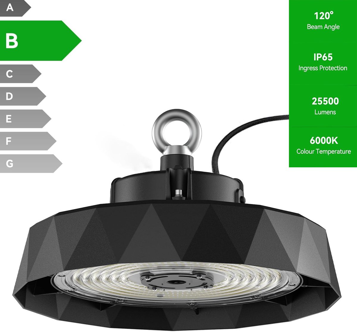 Amdelne Hanglamp Industrieel - LED-diamant Hanglamp Zwart - Hanglampen voor Binnen Magazijn | Sportschool | Fabriek | Garage - Industriele Plafondlamp Hang Lamp Plafondlampen - 150W 25500LM 6000K