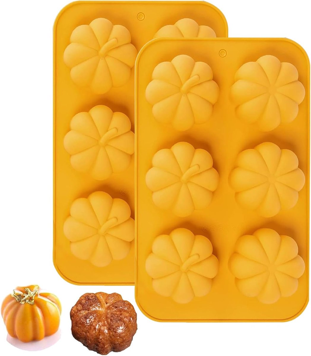 Halloween Siliconen Pompoenvorm – 2 Stuks – 6-Voudige Kleine Pompoenen – Citroengeel – Siliconen Bakvorm voor Chocolade, Snoep en Halloween Traktaties