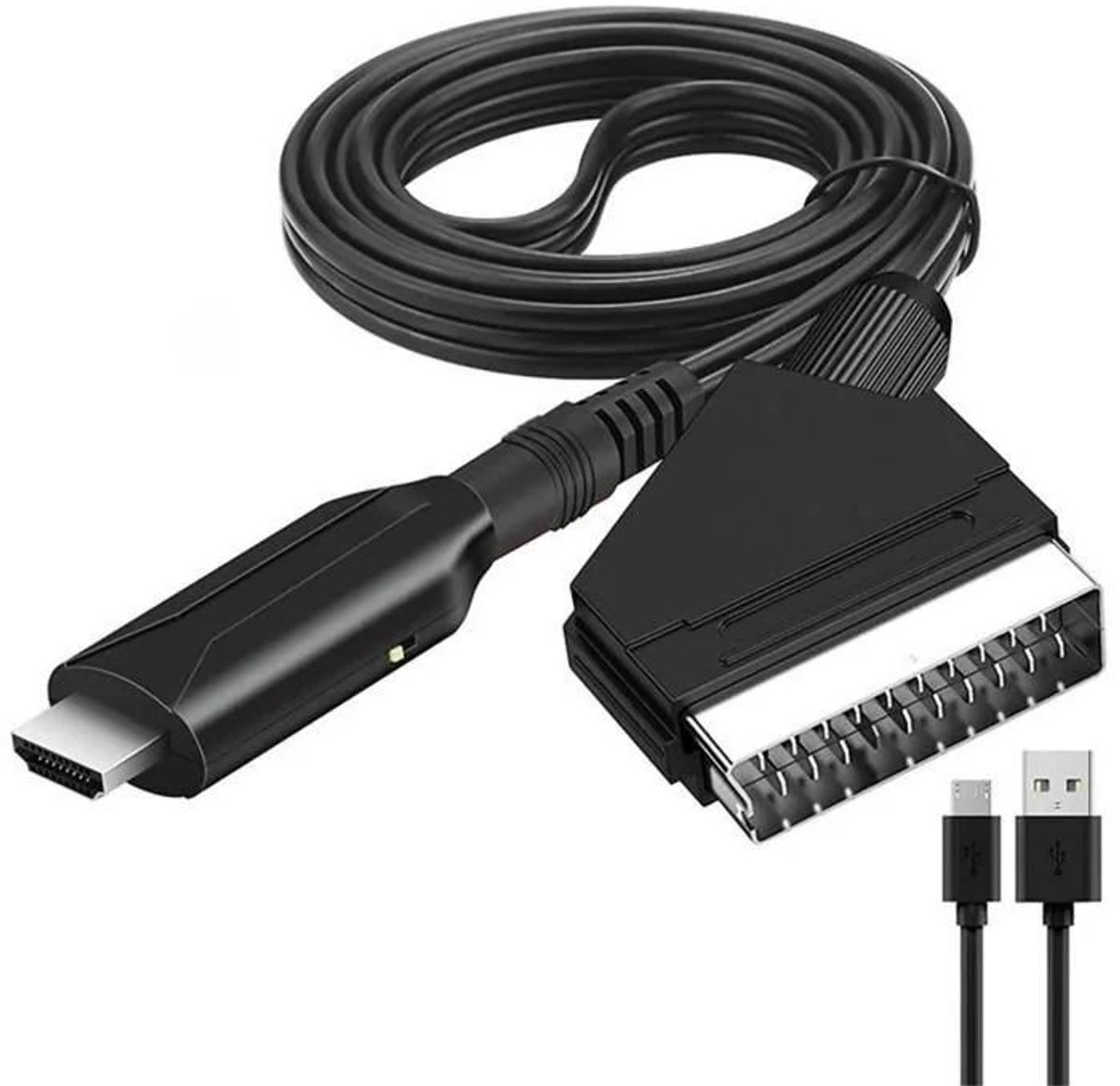 SCART naar HDMI-converter, 1080p, plug and play, draagbaar, 1 meter kabel, Geschikt voor tv's, projectoren en monitoren, zwart.