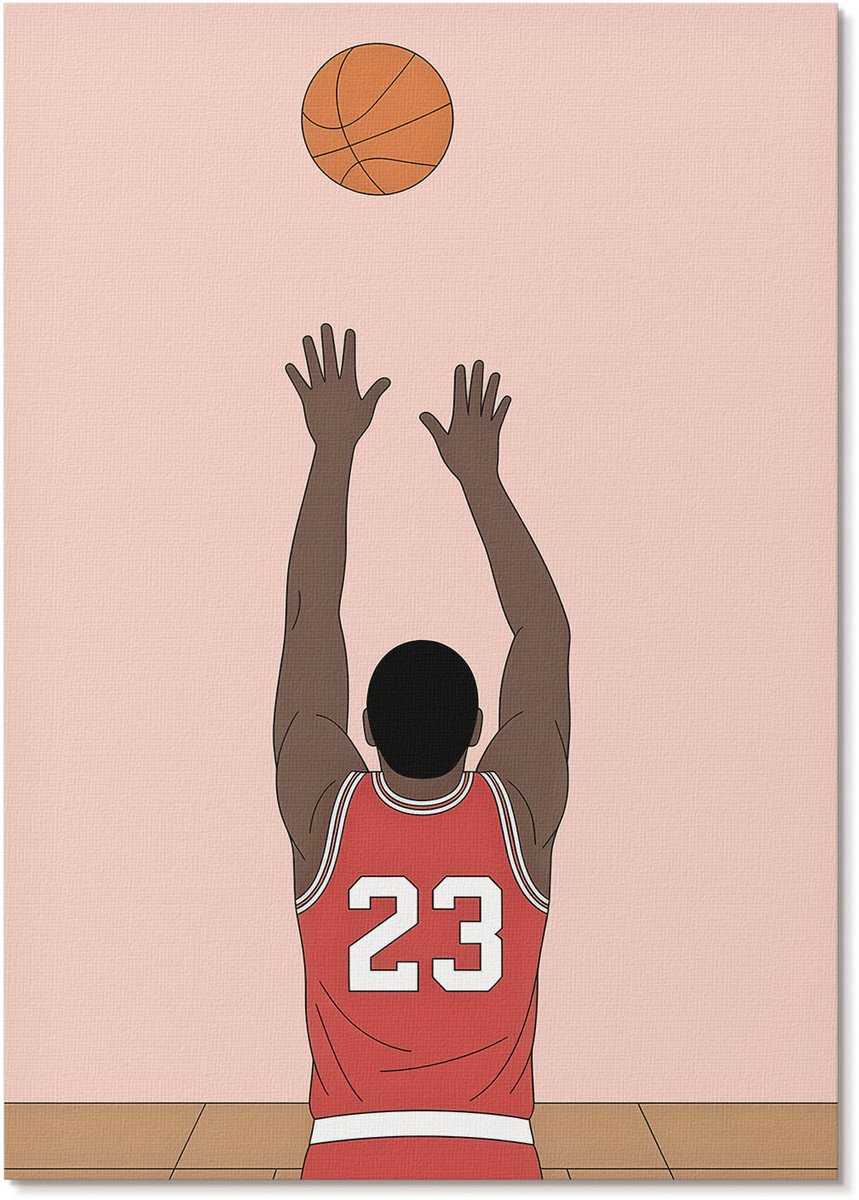 Tulup Polycanvas Poster - Basketbalspeler Nummer 23, Illustratie - A4 - Roze Kunst - Rechthoek - Wandkunst - Woonkamer, Slaapkamer, Kantoor - Popcultuur