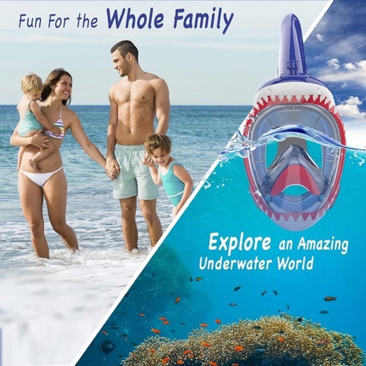 Kinderen Snorkelmasker - Volledig gezicht snorkel - Onderwater verkennen - Haaienvin ontwerp - Unisex tiener - Roze