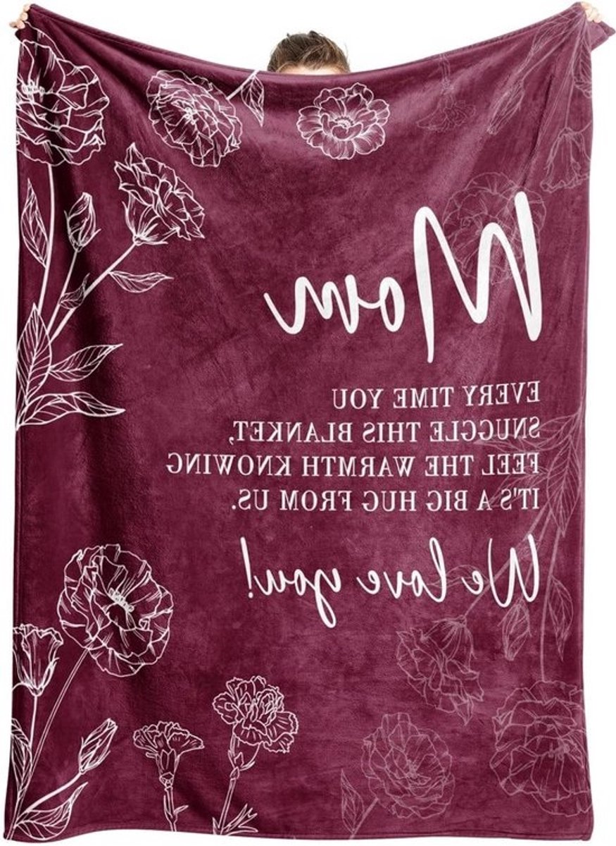 Moeder Deken - Deken voor mama - Cadeau geven - Zachte flanel - 127 x 152 cm - Bordeaux