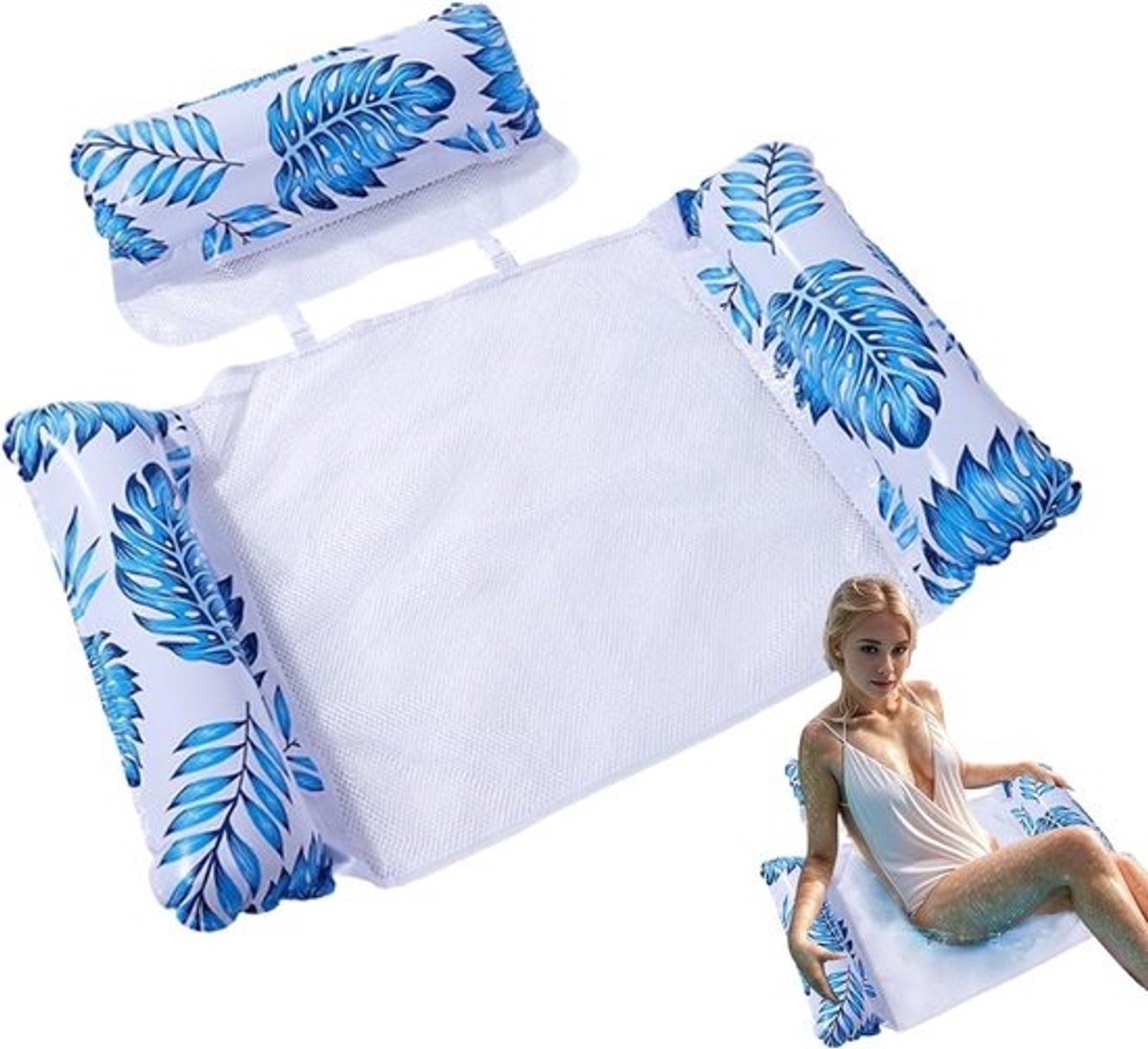 Opblaasbaar Zwemluchtbed - Drijvend Ligbed - Waterrecreatie Zomer - Afneembaar Net - 70 x 130 cm - Blauw