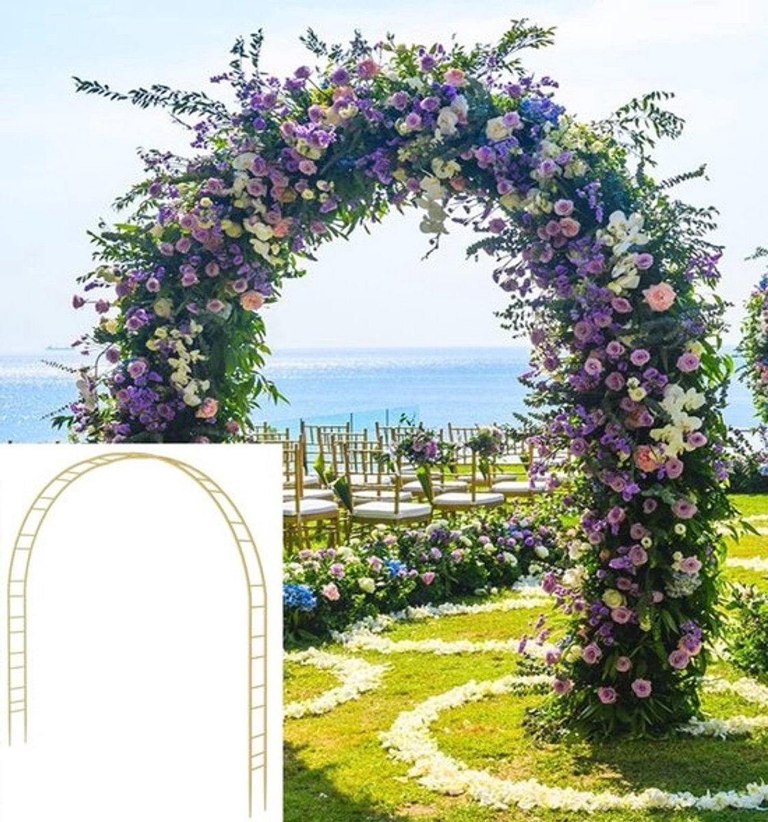 Extra Grote Tuinboog - Bruiloftsboog Metalen - Klimplanten Decoreren - Dubbele Buis Ontwerp - 2.19 x 2.8 Meter - Goud