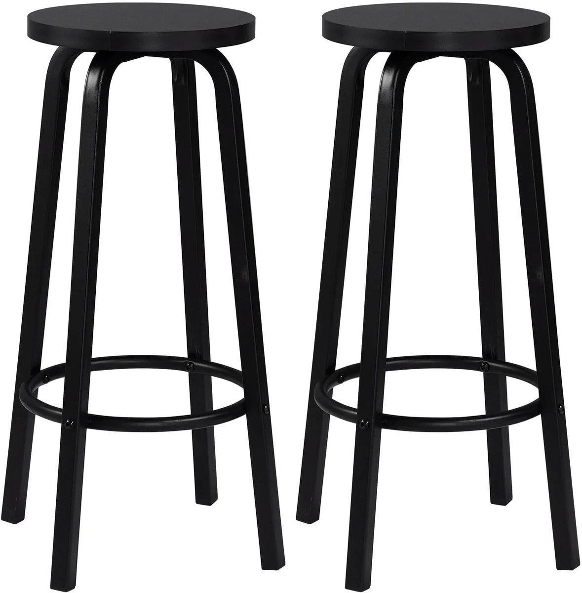 Klarven Barkrukken Set Van 2 Zwart - Barkrukken Set Van 4 - Barstoelen - Ergonomisch zitcomfort met voetsteun - Antikras vloerbeschermers, stevig metalen frame - H72xø30cm
