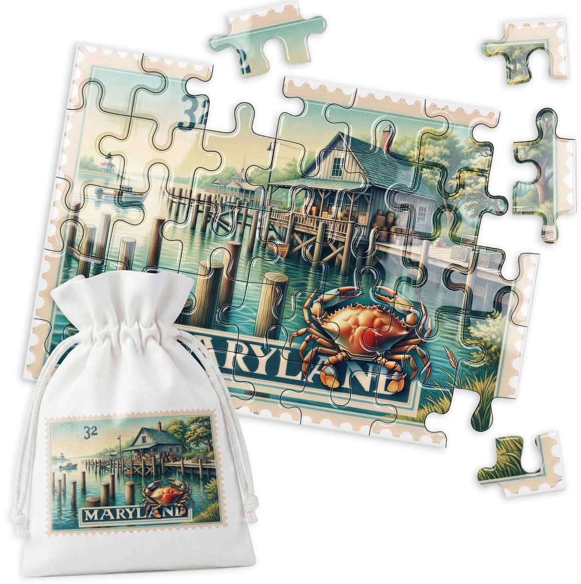 35-delige Puzzel - Krab Huis Postzegel Maryland USA - Kinderspel