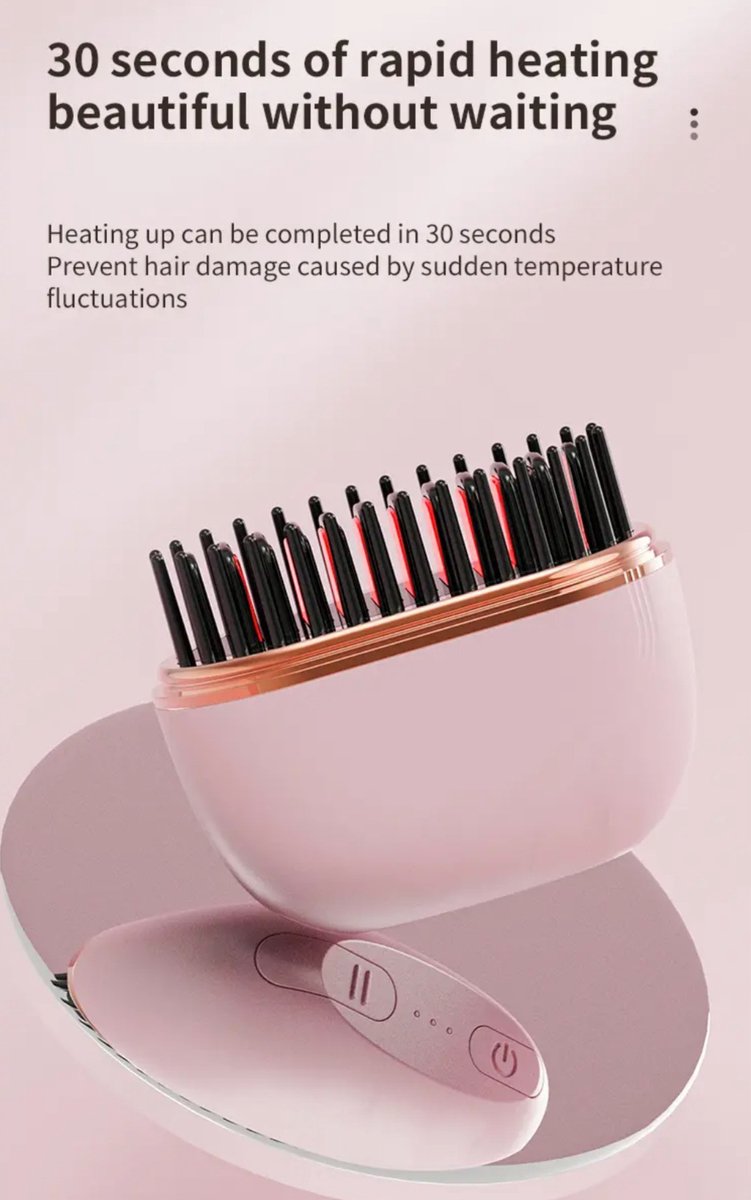 Draadloze Stijlborstel - Roze - Pink – Mini Haarstijler – 3 Warmtestanden – Oplaadbaar - Draadloze To-Go Haarstijlborstel - Oplaadbaar - Anti Pluis - No Frizz - Straight Hair Comb - Wireless - Portable