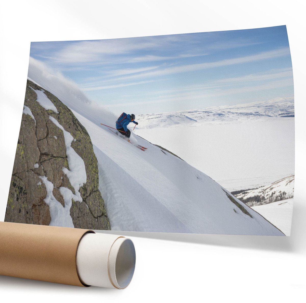 Coloray Polycanvas Wandposter – Winterafdaling, Wit – A1 – Zwart-Wit Wandposter – Rechthoek – Muurdecoratie – Woonkamer – Klassiek