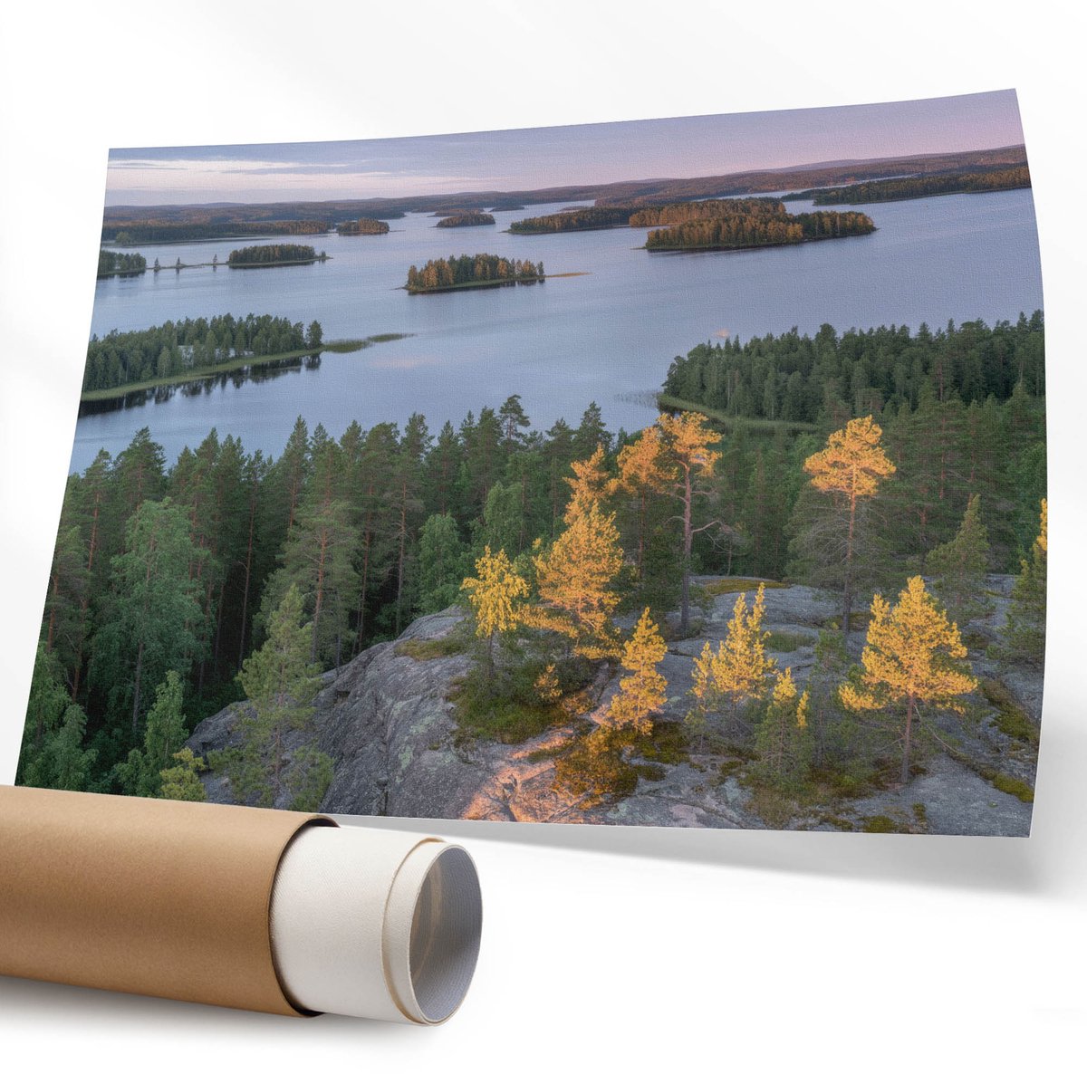 Coloray Polycanvas Wandposter – Eilanden op het Water, Groen – 594 x 840 mm – Geel Patroon – Rechthoek – Decoratieve Wandposter – Kantoor – Modern
