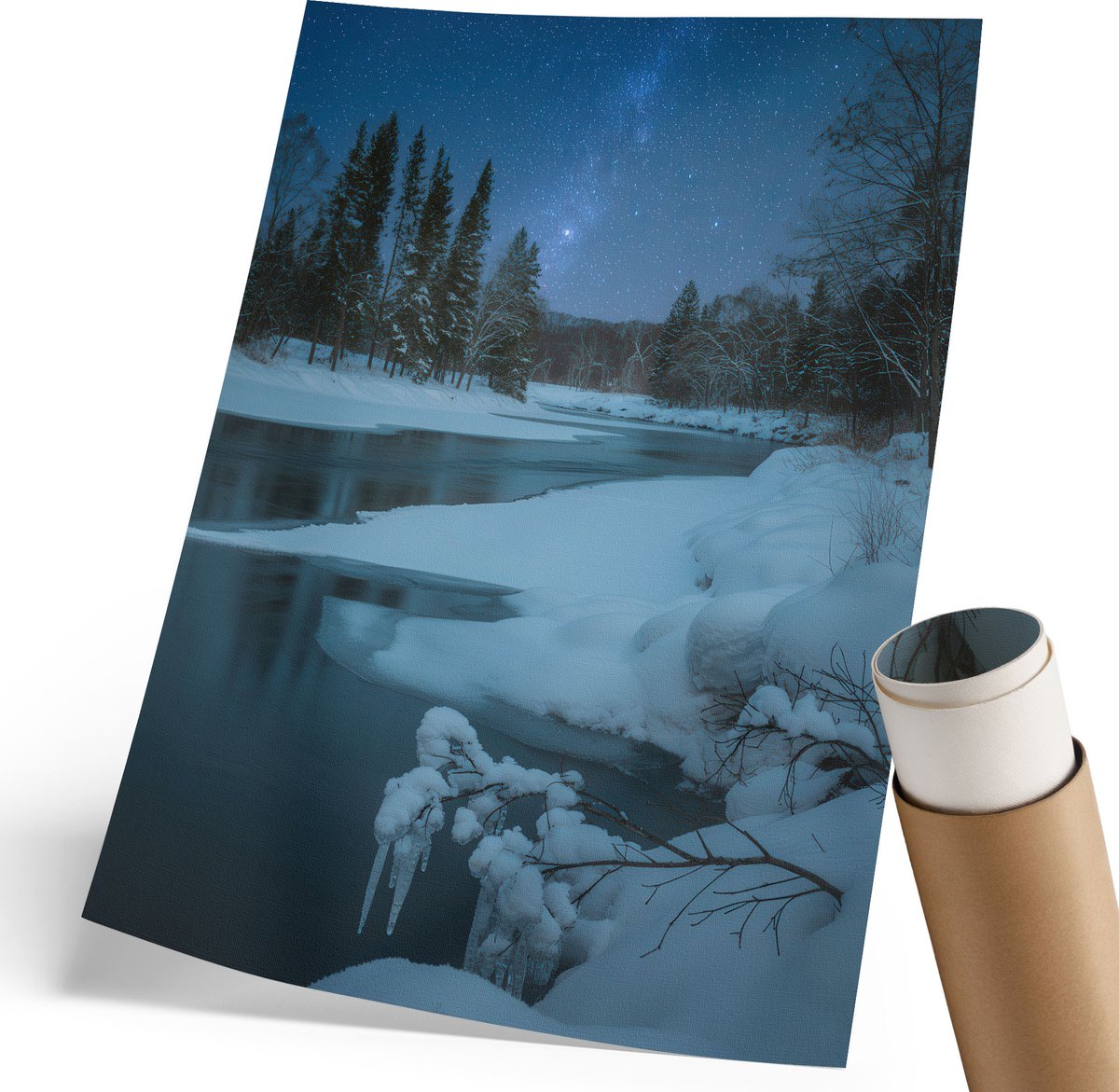 Coloray Polycanvas Poster - Winternacht, Fotografie - 210 x 297 mm - Blauw Illustratie - Rechthoek - Decoratieve poster - Woonkamer, Slaapkamer, Kantoor - Klassiek