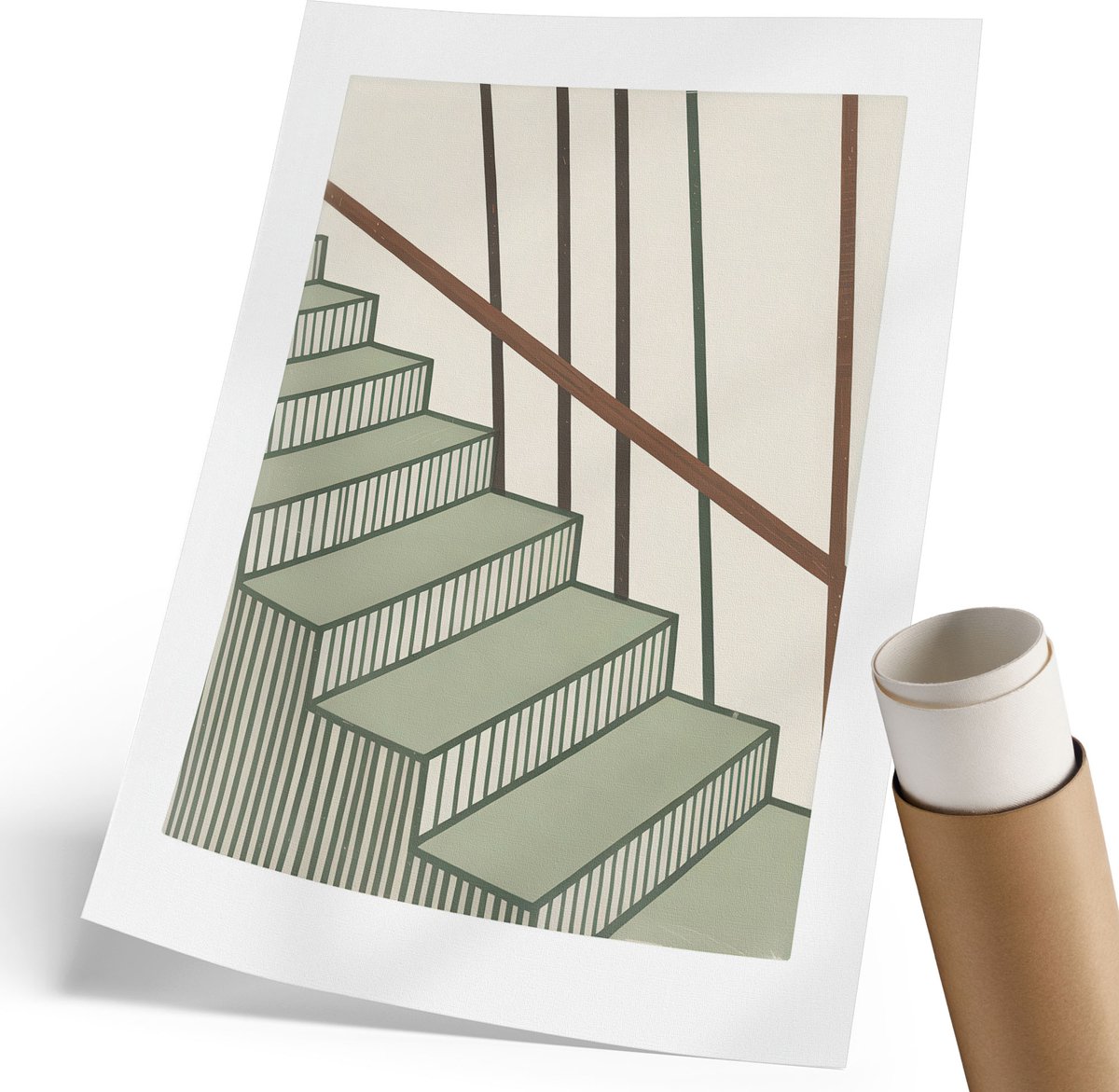 Coloray Polycanvas Poster - Trappentekening, Illustratie - 210 x 297 mm - Groen Wandposter - Rechthoek - Muurdecoratie - Woonkamer, Slaapkamer, Kantoor - Modern