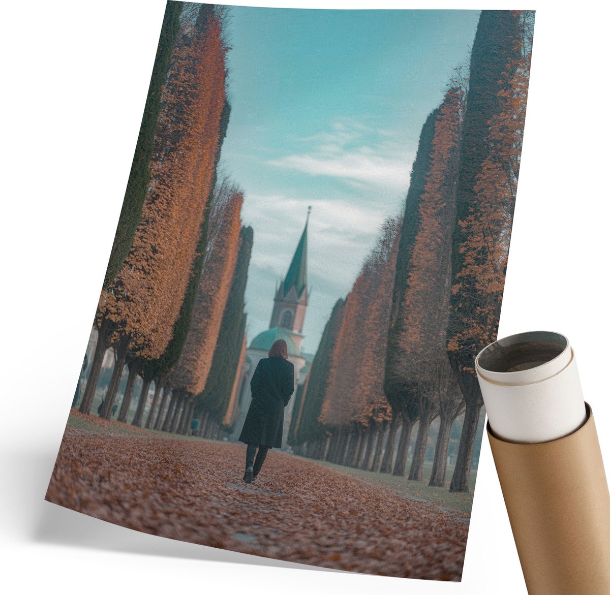 Coloray Polycanvas Wandposter - Herfststeeg, Fotografie - 210 x 297 mm - Blauw Design - Rechthoek - Interieurdecoratie - Woonkamer, Slaapkamer, Kantoor - Klassiek