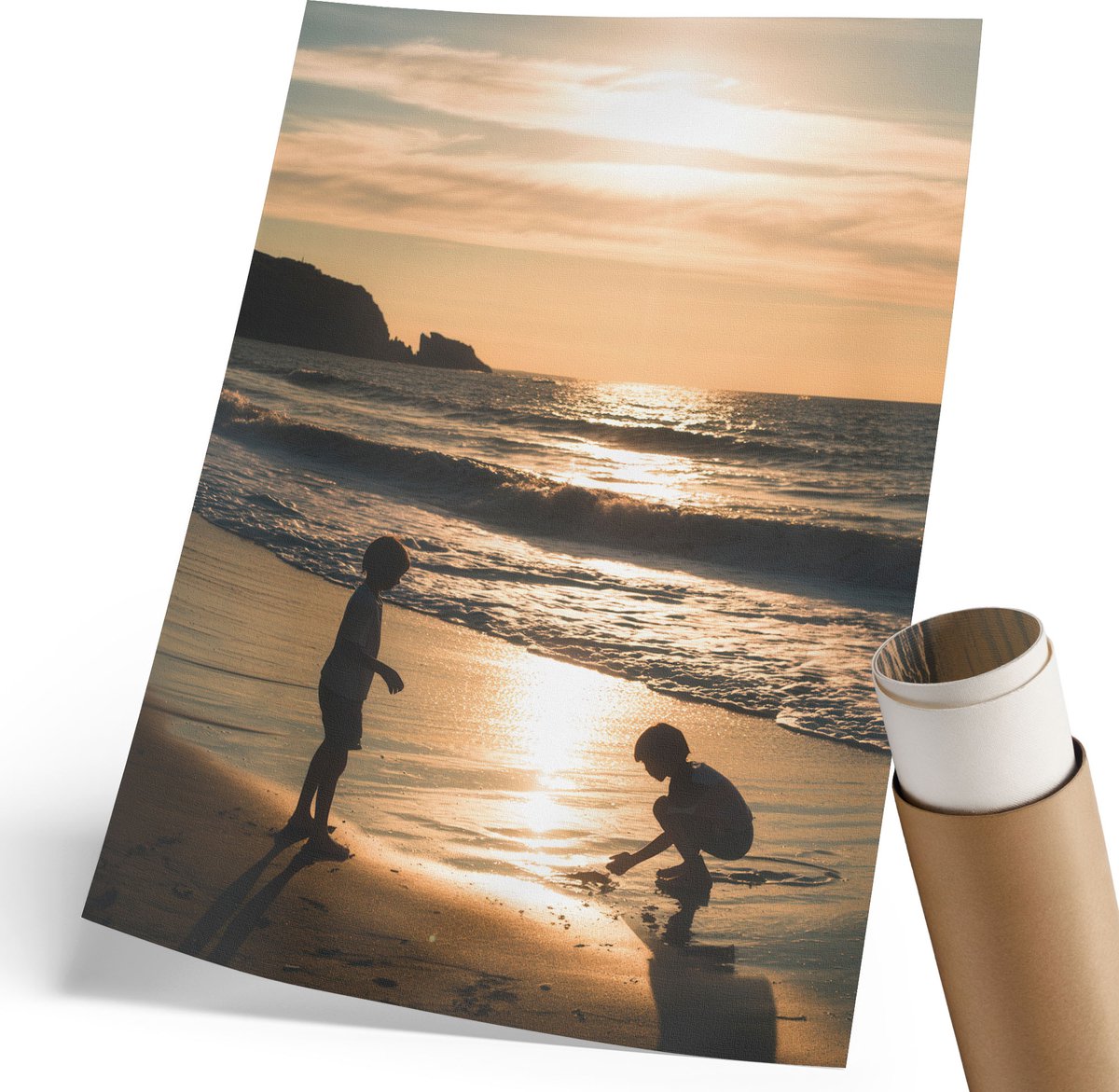 Coloray Canvas Poster Polycanvas - Kinderen Op Het Strand, Fotografie - 210 x 297 mm - Geel Decoratie - Rechthoek - Wandkunst - Woonkamer, Slaapkamer, Kantoor - Romantisch