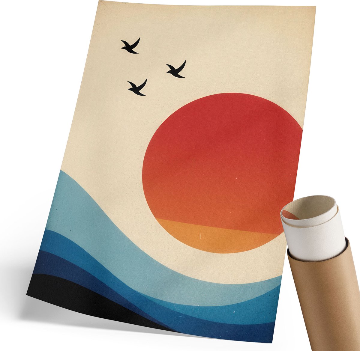 Coloray Polycanvas Poster - Zonnig Landschap, Illustratie - 210 x 297 mm - Beige Kunst - Rechthoek - Muurdecoratie - Woonkamer, Slaapkamer, Kantoor - Retro