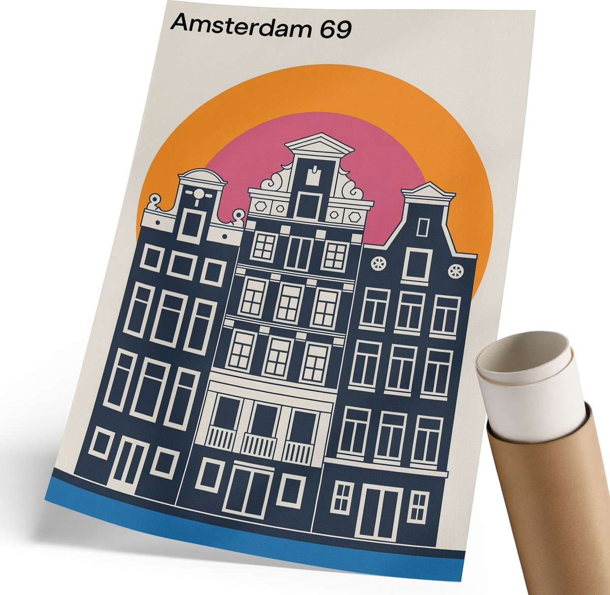Coloray Polycanvas Wandposter - Amsterdamse Huurkazernen, Illustratie - 210 x 297 mm - Marine Poster - Rechthoek - Interieurdecoratie - Woonkamer, Slaapkamer, Kantoor - Modern