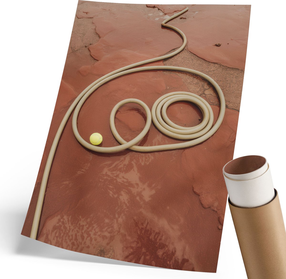 Coloray Polycanvas Wandposter - Touw Op De Grond, Fotografie - 210 x 297 mm - Rood Illustratie - Rechthoek - Muurkunst - Woonkamer, Slaapkamer, Kantoor - Minimalist
