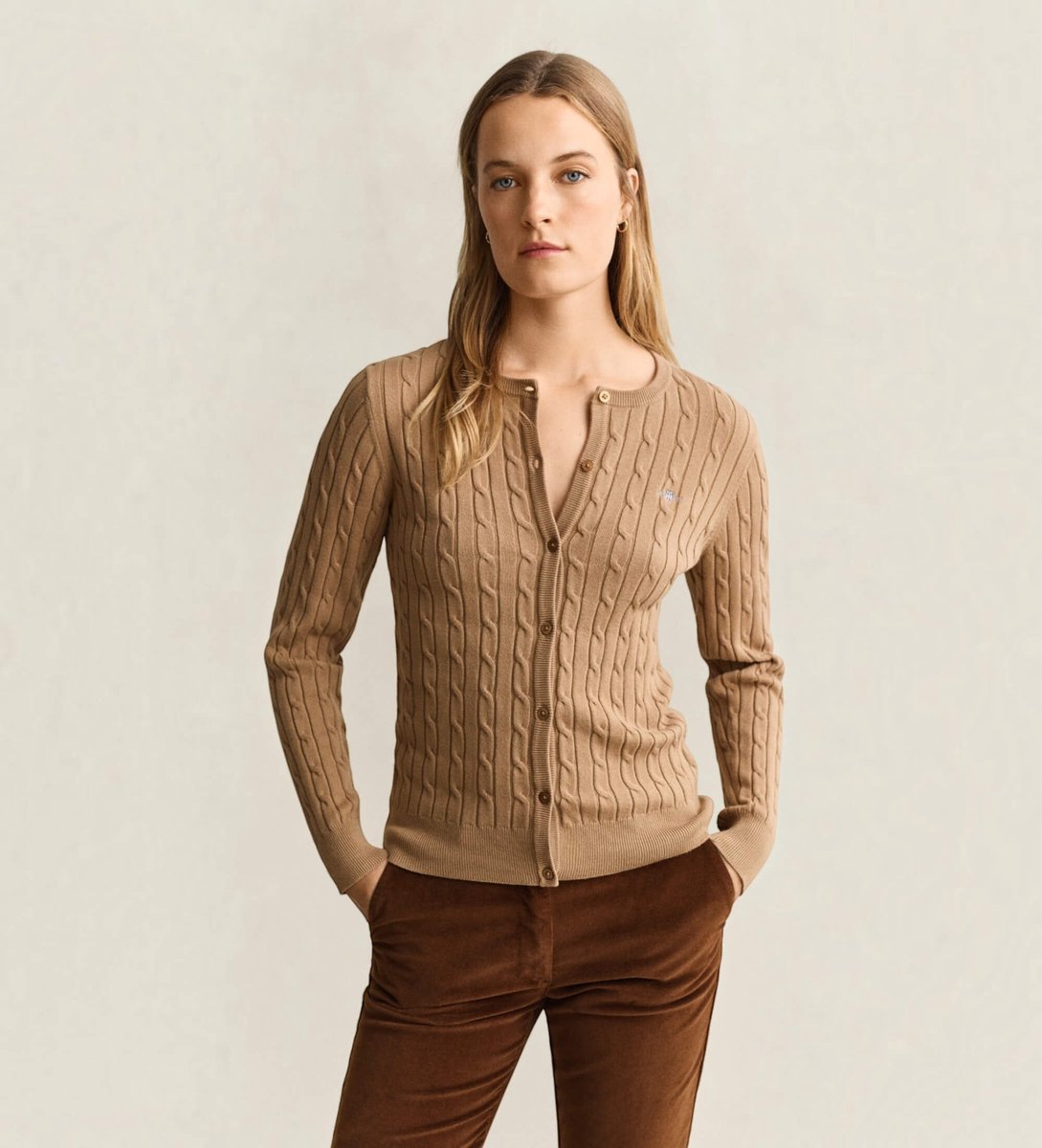 Gant Beige kabelgebreid vest