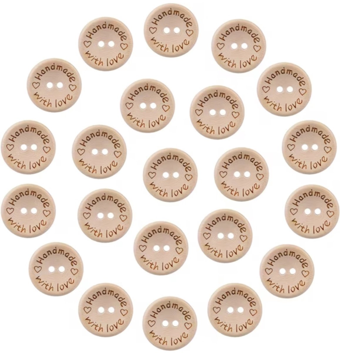 50 knoopjes Handmade with love - zelfgemaakt - DIY - kleding maken - 15mm
