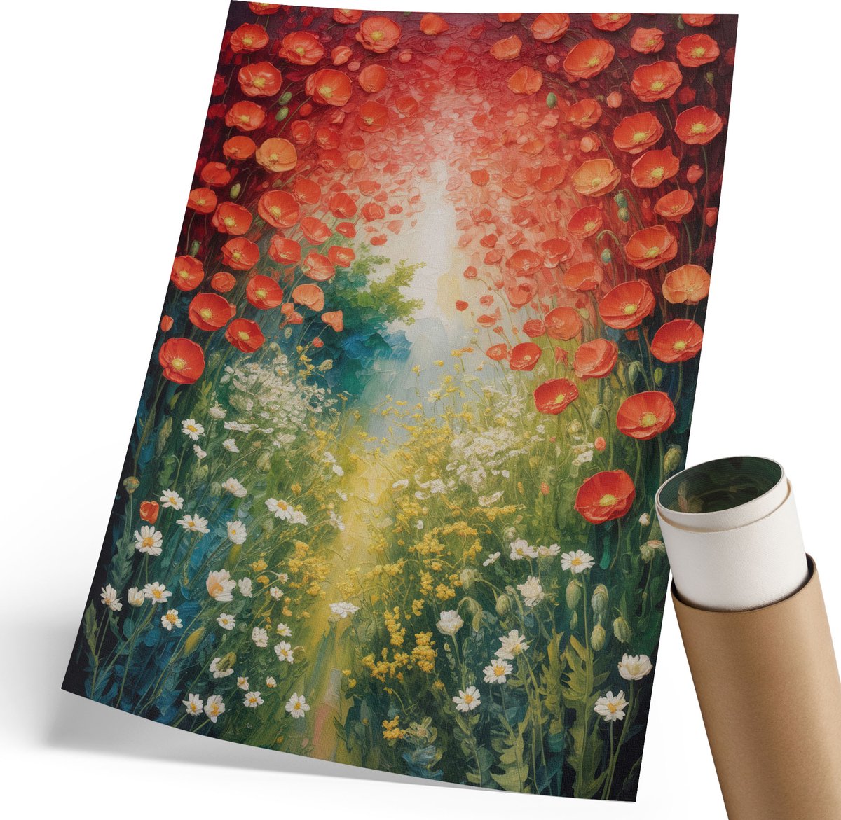 Coloray Polycanvas Poster - Bloemenexplosie, Schilderen - 210 x 297 mm - Rood Design - Rechthoek - Kunstposter - Woonkamer, Slaapkamer, Kantoor - Expressief